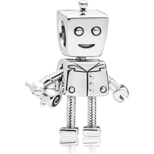 Qikaola 2020 New Little Robot Beads Fit Original Pandora Bracelet 925 Sterling Silver Charm Making DIY Jewelry Gift CMC016