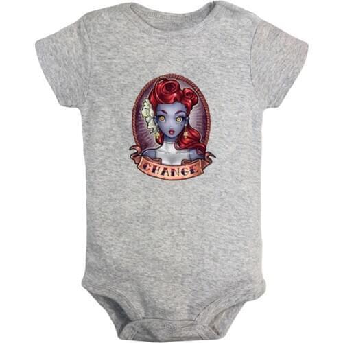 Retro Tattoo Girl Red Hair Change Pinup Art Printed Newborn Baby Girl Boys Clothes Short Sleeve Romper Outfits 100% Cotton