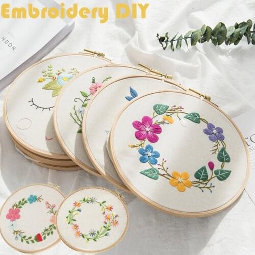 DIY Flowers Plants Pattern Embroidery Set Needlework Tools Printed Embroidery Fabric Round Embroidery Kit DIY Sewing Craft Kit 5