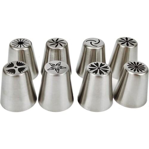 8pcs/set Pastry Nozzles Stainless Steel Russian Icing Piping Tips Cupcake Cream Cake Decorating Tools