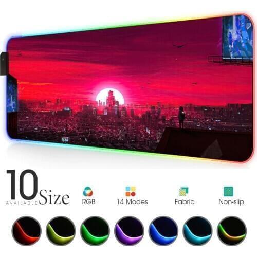 City night view red Black Mouse Pad RGB Gamer Accessories Large LED MousePad XL Gaming Desk Mats PC Desk Play Mat with Backlit