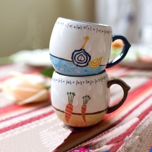 Creative rural style hand drawn vegetable-themed ceramic mug Creative tomato Large Lettuce capacity milk cup