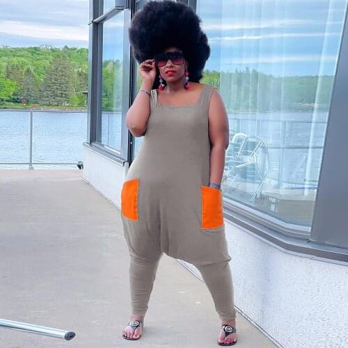 L-5XL Plus Size Vest Jumpsuit for Women Ladies Fashion Square Neck Sleeveless Wide Leg Casual Loose Rompers Female Party Catsuit