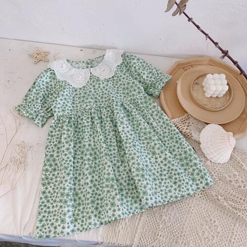 Gooporson Vestidos Summer Flower Girls Dresses Lacce Collar Short Sleeve Princess Dress Party Costume Cute Toddler Kids Clothes