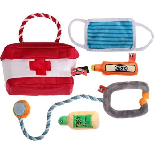 Dog Toys Set Cute Plush Medical Kit Makeup Bag Costume for Dogs Squeaky Chew Toys Interactive Fidget Toys Dog Accessories