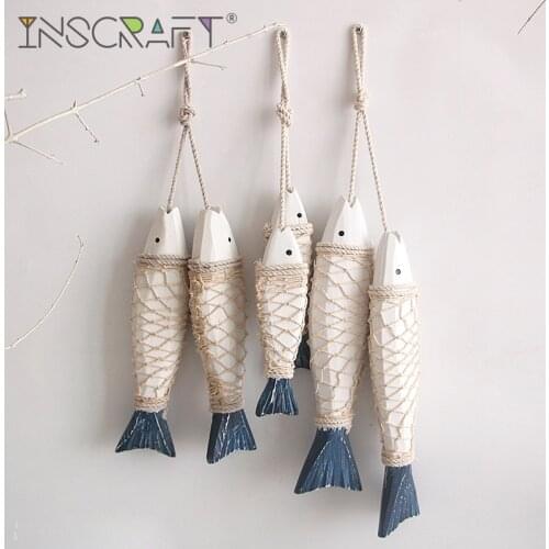 Natural Wood Fish Wall Decoration Handcraft Mediterranean Wall Art Coastal Wooden Hanging Decor