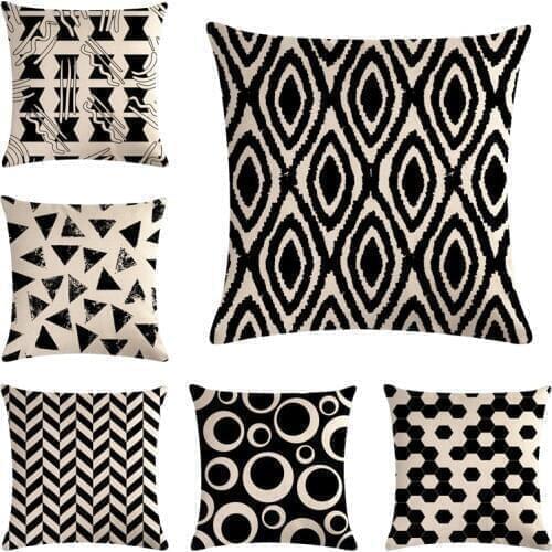 Geometric Cushion Cover Abstract Black And White Striped Dotted Grid Triangular Geometric Art Linen Pillow Case For Sofa Cover