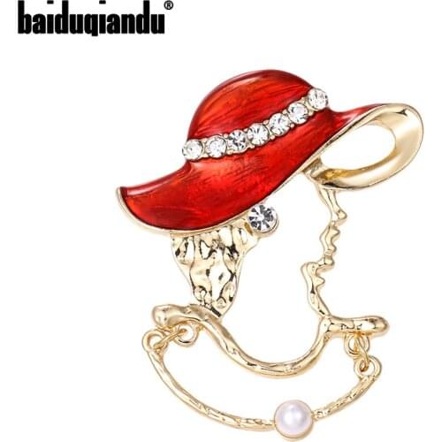 Baiduqiandu Brand New Arrival Gold Color Plated Lady Wearing Hat Metal Brooch Pins Fashion Dress Clothes Accessories Jewelry