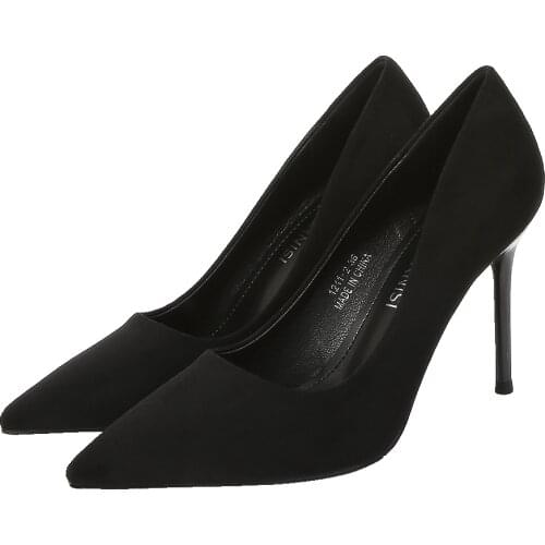 Flock 9cm thin heels Women shoes Wedding Stiletto Plus:35-45 46 shoes woman Glitter Pumps Pointed Toe zapatos mujer ladies shoes