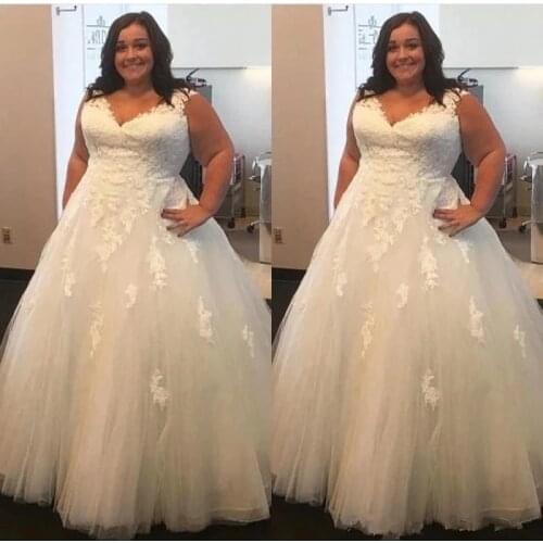 Charming Plus Size Wedding Dress 2021 V-Neck Lace White For WomenVestido De Noiva Sexy Strap Applique Tulle Formal Bridal Gowns