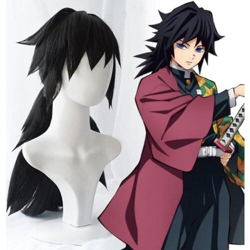 Tomioka Giyuu Cosplay Wig Blade of Demon Slayer Kimetsu no Yaiba Halloween Anime Short Big Haired Synthetic Hair +Wig Cap