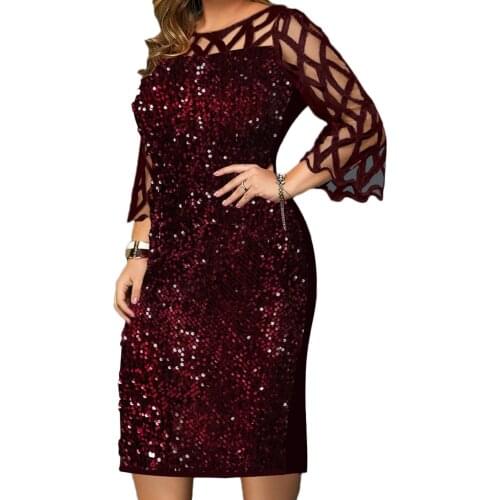 Casual Bling Party Dress Woman Plus Size 6XL Woman Dress Sequined Elegant Female Vestido