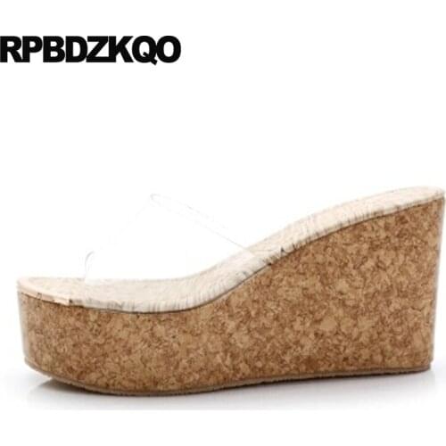 Platform Rubber Slippers Clear Cork Fabric Wedge Lady Slides Sandals Slip On Transparent Designer Shoes Women Luxury 2021 Plain