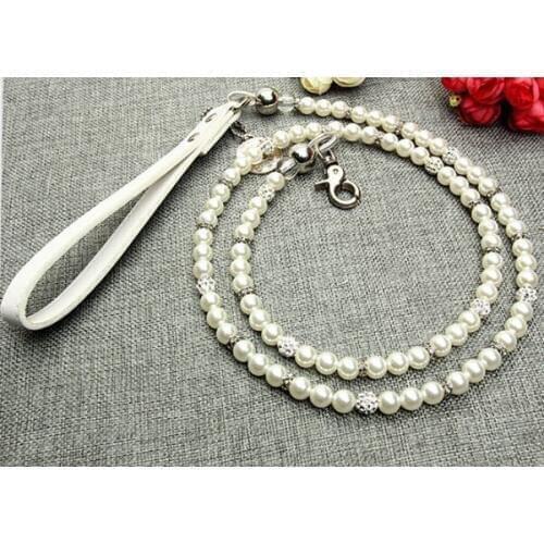 1pcs pet dog cat luxury white diamond ball pearl leash products doggy beaded chain puppy lead supplies dogs accessories