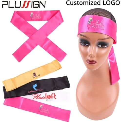 Plussign Custom Logo Satin Edge Headband Silk Satin Edge Laying Scarf For Lace Frontal Wigs Wholesale No Slip Hair Wrap Wig Grip
