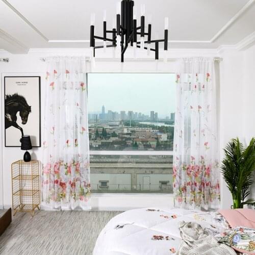 Trees Sheer Curtain Tulle Window Treatment Voile Drape Valance Fabric