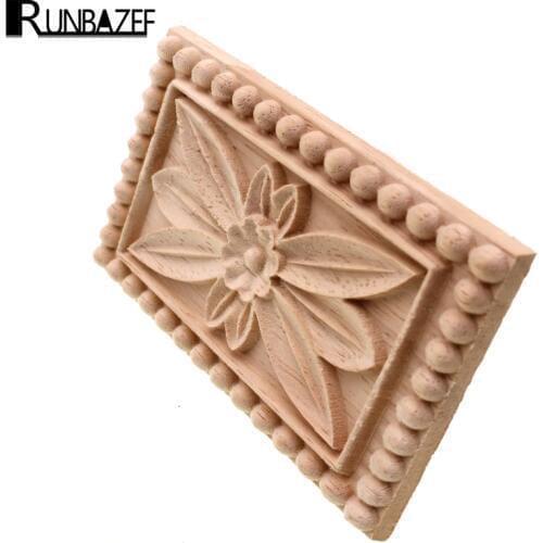 RUNBAZEF Dongyang Woodcarving Floral Decoration Style Rectangle Wood Applique Patch Carved Flower Bed Furniture Cabinet Figurine
