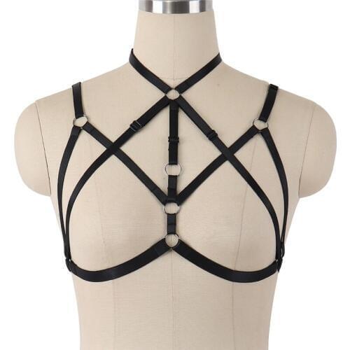 Sexy Harness Bra Bondage Lingerie Body Harness Belt Black Elastic Adjustable Top Caged Bra Bustier Goth Rave Wear Body Cage