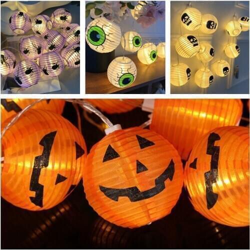 10 Leds Pumpkin Spider Skull Lantern Ball Led String Lights Halloween Decorations for Home Outdoor Club Holiday Battery Powered