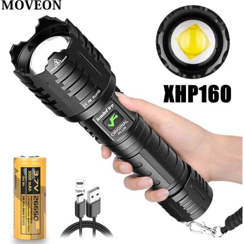 LED Flashlight Powerful With XHP160 Lamp Bead Tactical LED Torch Waterproof Outdoor Lighting Zoomable Camping Light Bike Light