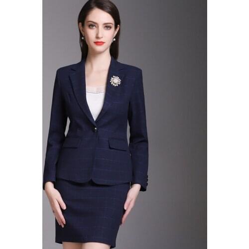 Spring Wear Business Wear Blue Plaid Skirt Two-Piece White Collar Work Clothes Beauty Salon Temperament