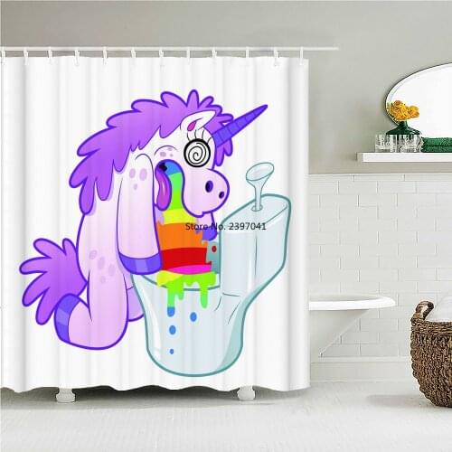 Waterproof Shower Curtain Cartoon Cute Unicorn Printed Bath Curtain Polyester Fabric Baby Bath Decor Shower Curtains With Hooks