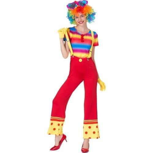 Adults Ladies Funny Clown Joker Costume Circus Party Dress Up 5 Pieces Outfit