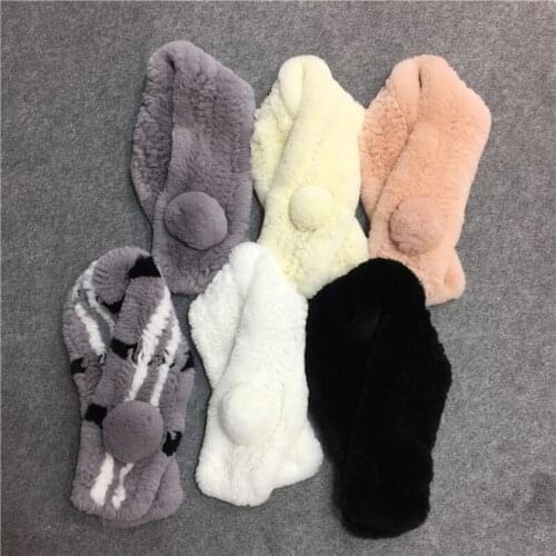 IANLAN New Real Knitted Rex Rabbit Fur Scarves for Womens Winter Fur Ball Design Mufflers Solid Soft Neckerchiefs IL00520