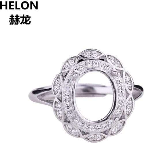 Sterling Silver 925 Women Engagement Wedding Ring CZ 8x10mm Oval Cut Oval Cabochon Semi Mount Ring Setting Open Adjustable