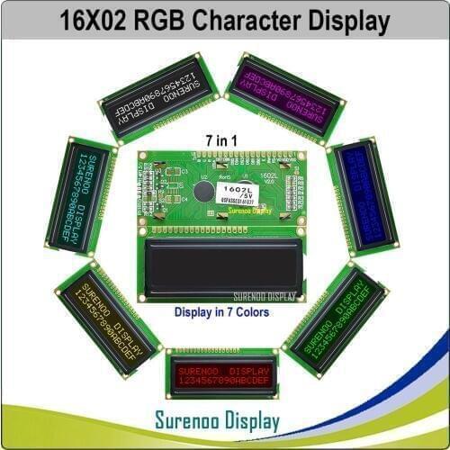 162 16X2 1602 5V/3.3V Character LCD Module Display Screen LCM FSTN Negative with 7 Colors RGB Backlight (RGB on Black)