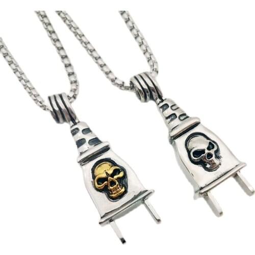 2021 SS Mens Fashion 2 Pins Plug Pendant Necklace Retro Colors Stainless steel Skull Head Plug Necklace Hip Hop Rock Jewelry