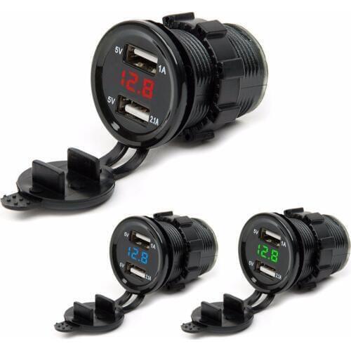 3.1A Waterproof Dual USB Port Car Charger Cigarette Lighter Socket Plug LED Voltmeter Mobile Phone Smart Charging Adapter