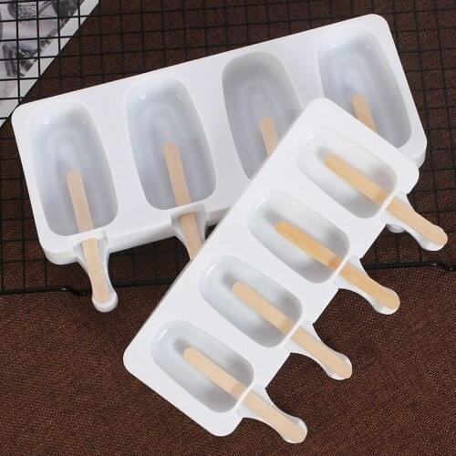 4-Cavity Kitchen Silicone Popsicle Molds Ice Cream Bar Carriers DIY Homemade Dessert Fruit Popsicle Mold With Popsicle Sticks