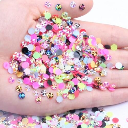 5mm 1000pcs Round Stick Drill Resin Flatback Rhinestones New Resin Rhinestones Flower Design 3D Nail Art DIY Decorations Clothes