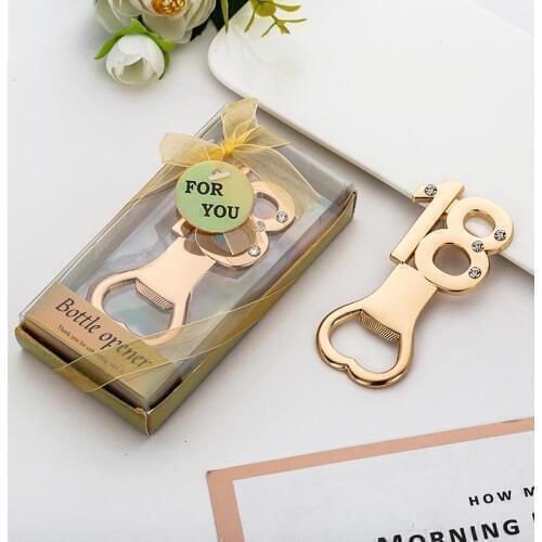 50pcs/lot 18 Golden Beer Bottle Opener 18th Birthday Party Favors Wedding Favours Anniversary Gifts For Guests