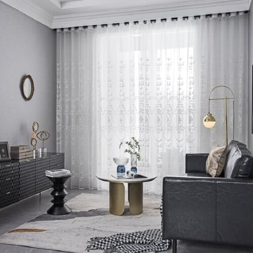 White Embroidered Sheer Tulle Curtain Window Treatments for Living Room Bedroom White Voile Curtains Fabric Drapes