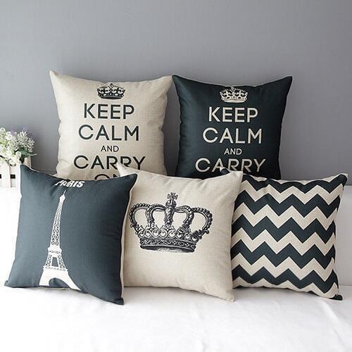 Retro Home Decorative Linen Cotton Blended Cover Crown Throw Pillow Case