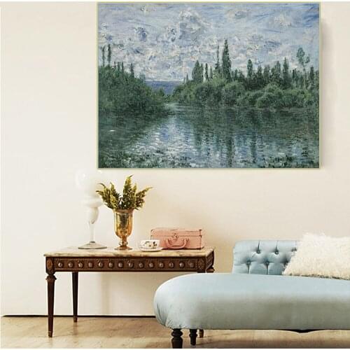 Citon Claude Monet《Arm of the Seine near Vetheuil》Canvas Oil Painting World Famous Art Picture Wall Decor Modern Home Decoration
