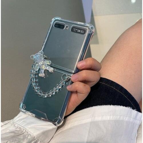 DIY Fashion Cute Laser Crystal Bear Bracelet Chain Case Cover For Samsung Galaxy Z Flip Shockproof Clear Case Cover For Z Flip 3