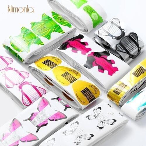 Fashion 100pcs/lot Colorful Nail Form With Bee Butterfly Shapes for Acrylic Nail Art Extension Paper Tray Manicure Salon Tools