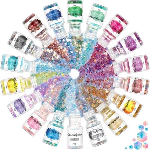 10g/Bottle Holographic Mixed Hexagon Shape Chunky Nail Glitter Sequins Sparkly Flakes Slices Manicure Body/Eye/Face Glitter