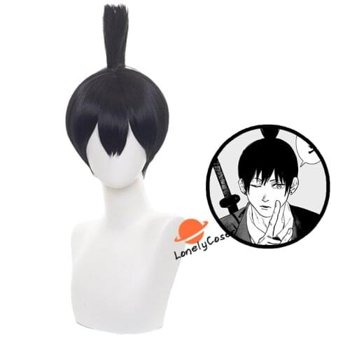 Hayakawa Aki Cosplay Wig Anime Chainsaw Man Black Hair Heat-resistant Fiber Hair + Wig Cap Halloween Party Role Play Men