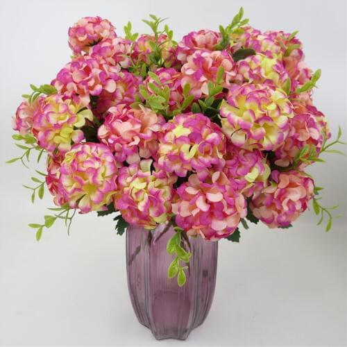 10 Heads Luxury Artificial Hydrangea Flower with Flower Rod DIY Silk Accessory for Party Home Wedding Decoration