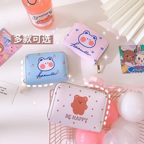 Kawaii Card Holder Women Cartoon Bear Rabbit Mini Credit Card Wallet Purse Card Holders Girls Zipper Wallets Thin Small WY167