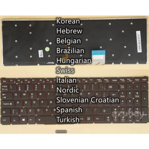 Korean Hebrew Belgian Brazilian Hungarian Swiss Italian Nordic Keyboard For Lenovo Ideapad Y50 Y50-70 Touch Y70-70 Red Backlit