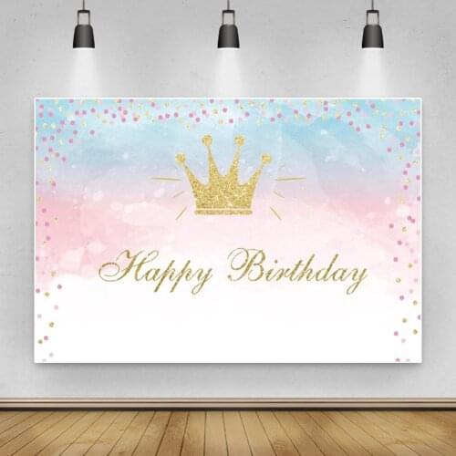 Laeacco Gold Crown Baby Birthday Party Polka Dots Portrait Poster Photography Backdrops Photo Backgrounds For Photo Studio