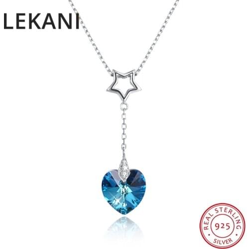 LEKANI Romantic Heart Crystals From Swarovski Necklace Pendant For Women Chic S925 Silver Colorful Beads Chain Fine Jewelry
