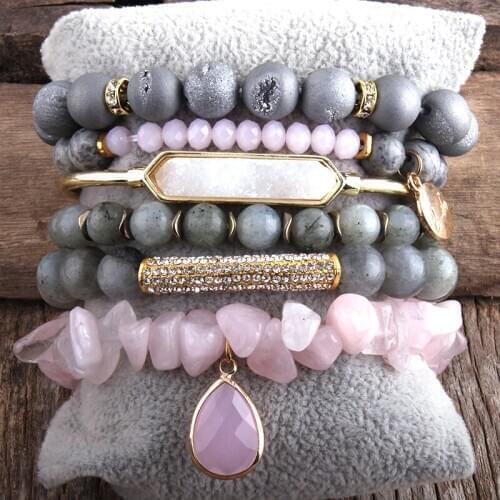 MD Fashion Boho Beaded Bracelets Set 6pc Stack Bracelet Set Gift For Natural Stone And Crystal Women Bohemian Jewelry DropShip