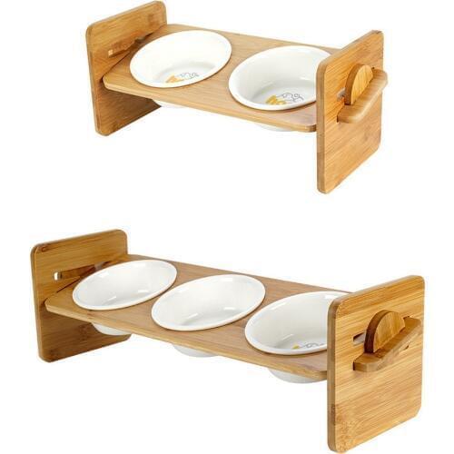 Cat Bowl Double Bowl Ceramic Pet Bowl Adjustable Cat Food Bowl Protecting Cervical Cat Food Bowl Rack