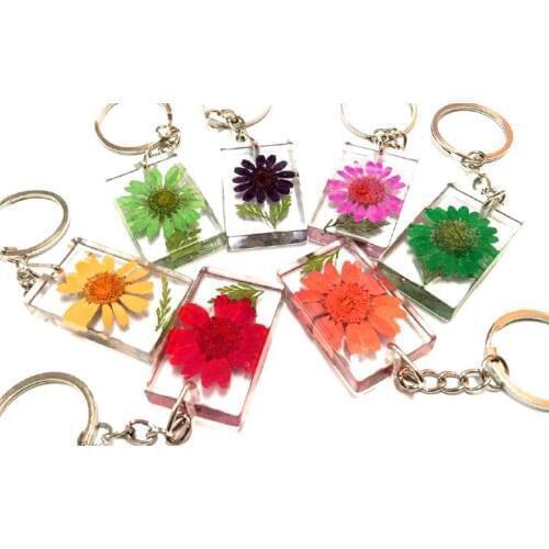 FREE SHIPPING 21 pcs fashion dried flower jewelry newest lucid square style keychain